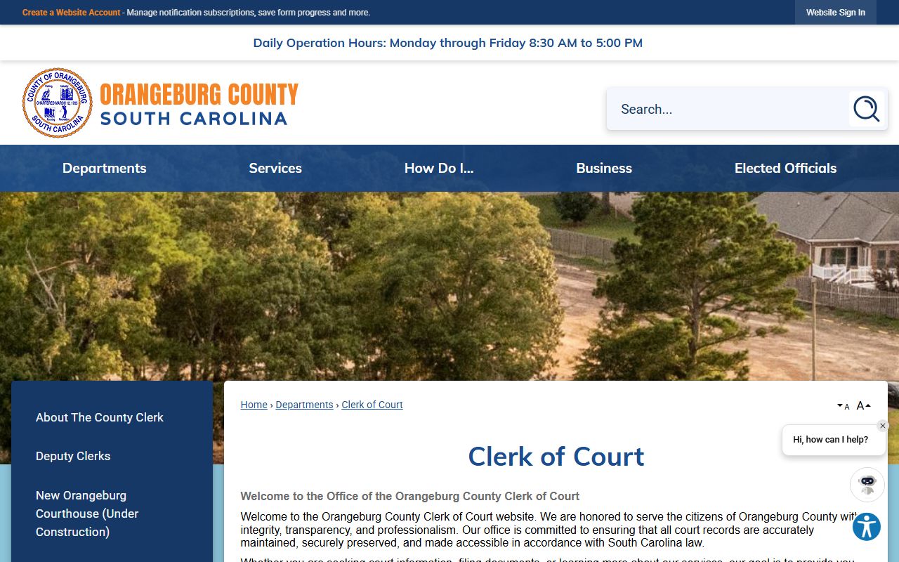 Orangeburg County court records after jail arrest Clerk of Court access page