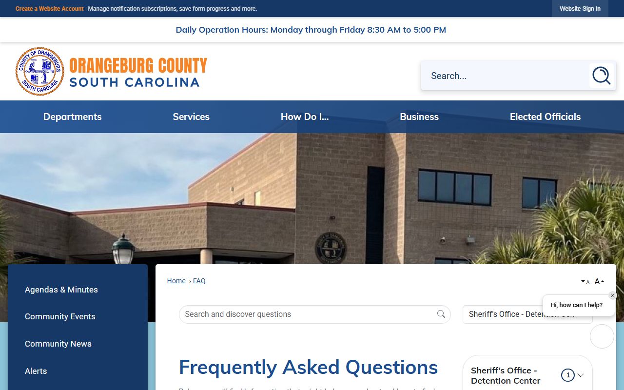 Orangeburg County inmate records detention FAQ with jail phone number
