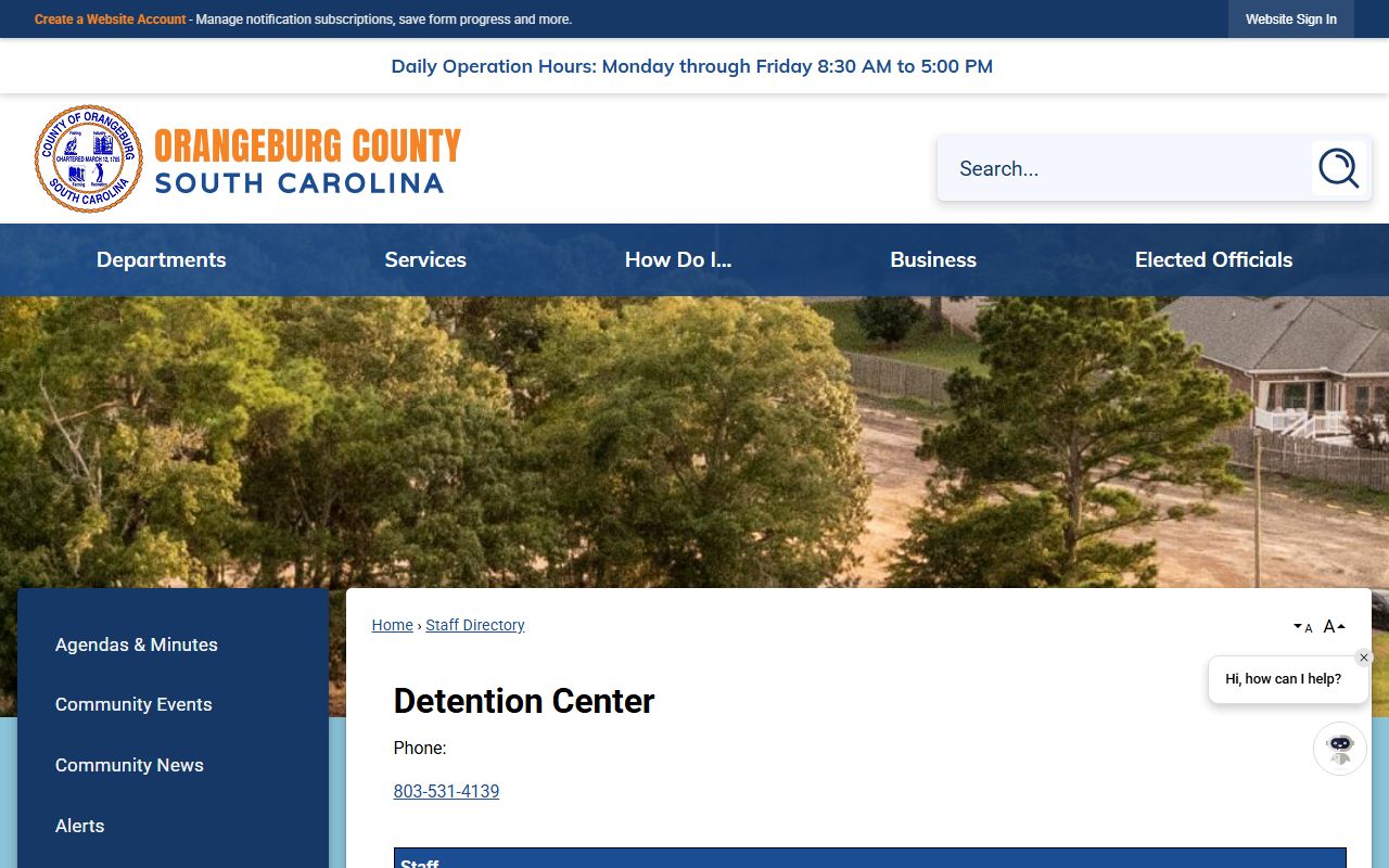 Orangeburg-Calhoun Regional Detention Center staff directory for Orangeburg County jail contact